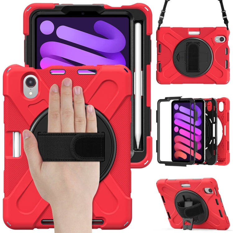 For iPad mini 6 / mini 2024 Silicone Hybrid PC Tablet Case with Grip Holder & Shoulder Strap(Red) - iPad mini 2024 Cases by buy2fix | Online Shopping UK | buy2fix