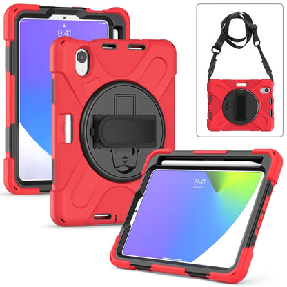 For iPad mini 6 / mini 2024 Silicone Hybrid PC Tablet Case with Grip Holder & Shoulder Strap(Red) - iPad mini 2024 Cases by buy2fix | Online Shopping UK | buy2fix