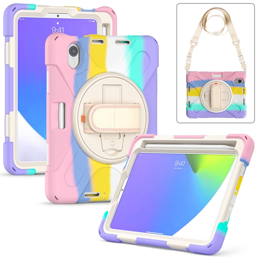 For iPad mini 6 / mini 2024 Silicone Hybrid PC Tablet Case with Grip Holder & Shoulder Strap(Colorful Pink) - iPad mini 2024 Cases by buy2fix | Online Shopping UK | buy2fix
