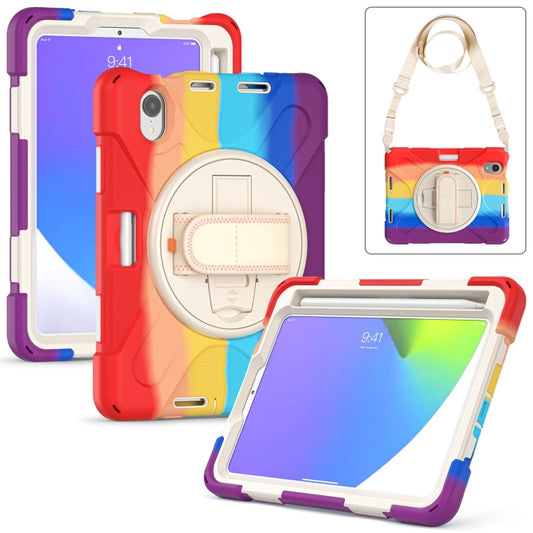 For iPad mini 6 / mini 2024 Silicone Hybrid PC Tablet Case with Grip Holder & Shoulder Strap(Colorful Red) - iPad mini 2024 Cases by buy2fix | Online Shopping UK | buy2fix