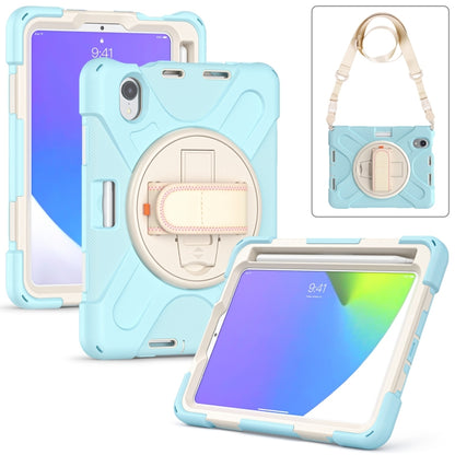 For iPad mini 6 / mini 2024 Silicone Hybrid PC Tablet Case with Grip Holder & Shoulder Strap(Ice Crystal Blue) - iPad mini 2024 Cases by buy2fix | Online Shopping UK | buy2fix