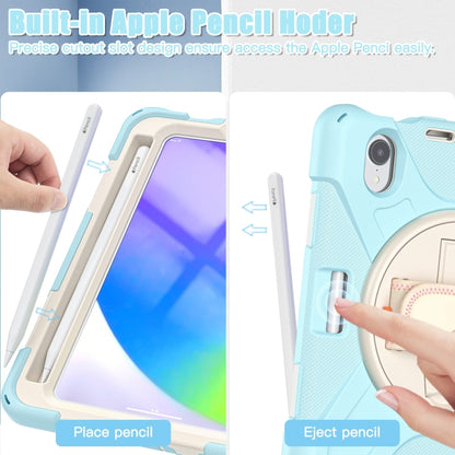 For iPad mini 6 / mini 2024 Silicone Hybrid PC Tablet Case with Grip Holder & Shoulder Strap(Ice Crystal Blue) - iPad mini 2024 Cases by buy2fix | Online Shopping UK | buy2fix
