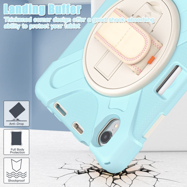 For iPad mini 6 / mini 2024 Silicone Hybrid PC Tablet Case with Grip Holder & Shoulder Strap(Ice Crystal Blue) - iPad mini 2024 Cases by buy2fix | Online Shopping UK | buy2fix