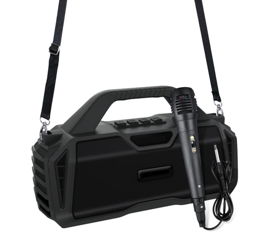 New Rixing NR-6011M Bluetooth 5.0 Portable Outdoor Karaoke Wireless Bluetooth Speaker with Microphone & Shoulder Strap(Black) - Desktop Speaker by NewRixing | Online Shopping UK | buy2fix