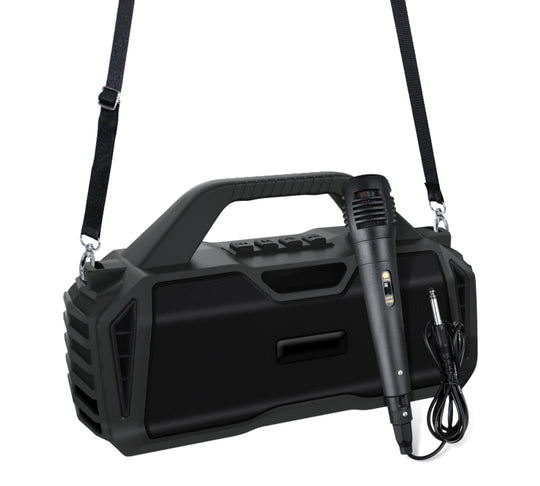 New Rixing NR-6011M Bluetooth 5.0 Portable Outdoor Karaoke Wireless Bluetooth Speaker with Microphone & Shoulder Strap(Black)