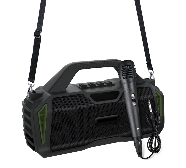 New Rixing NR-6011M Bluetooth 5.0 Portable Outdoor Karaoke Wireless Bluetooth Speaker with Microphone & Shoulder Strap(Green) - Desktop Speaker by NewRixing | Online Shopping UK | buy2fix