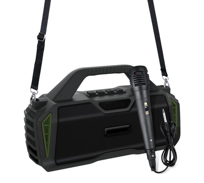 New Rixing NR-6011M Bluetooth 5.0 Portable Outdoor Karaoke Wireless Bluetooth Speaker with Microphone & Shoulder Strap(Green) - Desktop Speaker by NewRixing | Online Shopping UK | buy2fix