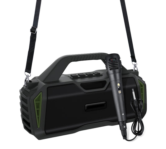 New Rixing NR-6011M Bluetooth 5.0 Portable Outdoor Karaoke Wireless Bluetooth Speaker with Microphone & Shoulder Strap(Green) - Desktop Speaker by NewRixing | Online Shopping UK | buy2fix