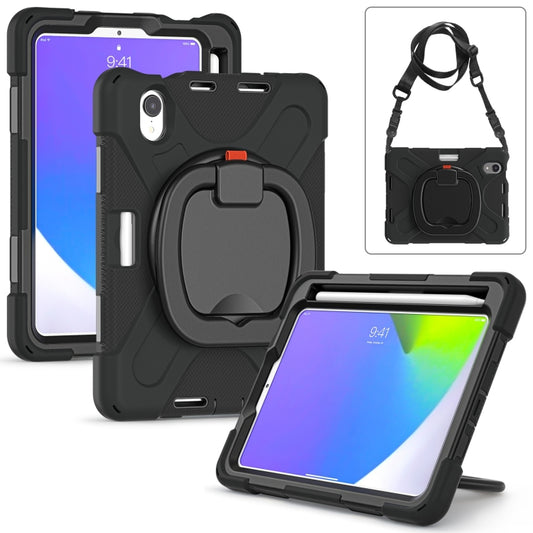 For iPad mini 6 / mini 2024 Heavy Duty Silicone Hybrid  PC Tablet Case with Holder & Shoulder Strap(Black+Black) - iPad mini 2024 Cases by buy2fix | Online Shopping UK | buy2fix