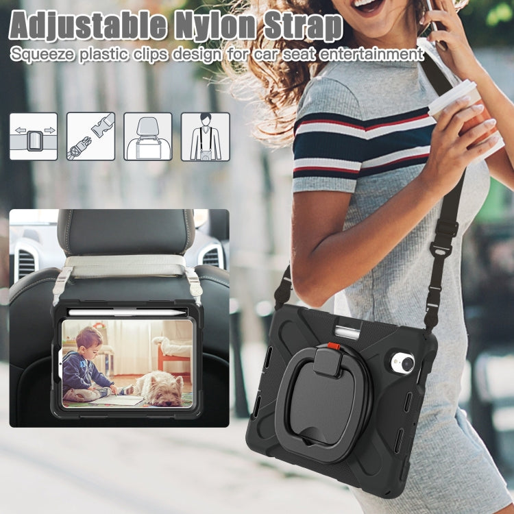 For iPad mini 6 / mini 2024 Heavy Duty Silicone Hybrid  PC Tablet Case with Holder & Shoulder Strap(Black+Black) - iPad mini 2024 Cases by buy2fix | Online Shopping UK | buy2fix