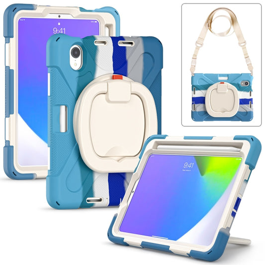 For iPad mini 6 / mini 2024 Heavy Duty Silicone Hybrid  PC Tablet Case with Holder & Shoulder Strap(Colorful Blue) - iPad mini 2024 Cases by buy2fix | Online Shopping UK | buy2fix
