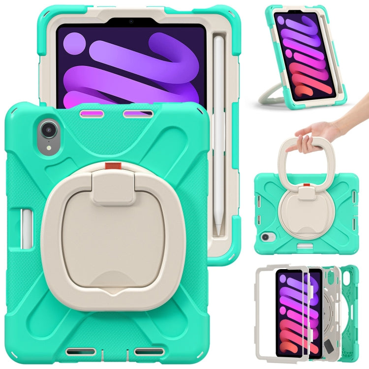 For iPad mini 6 / mini 2024 Heavy Duty Silicone Hybrid  PC Tablet Case with Holder & Shoulder Strap(Mint Green) - iPad mini 2024 Cases by buy2fix | Online Shopping UK | buy2fix