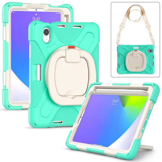 For iPad mini 6 / mini 2024 Heavy Duty Silicone Hybrid  PC Tablet Case with Holder & Shoulder Strap(Mint Green) - iPad mini 2024 Cases by buy2fix | Online Shopping UK | buy2fix