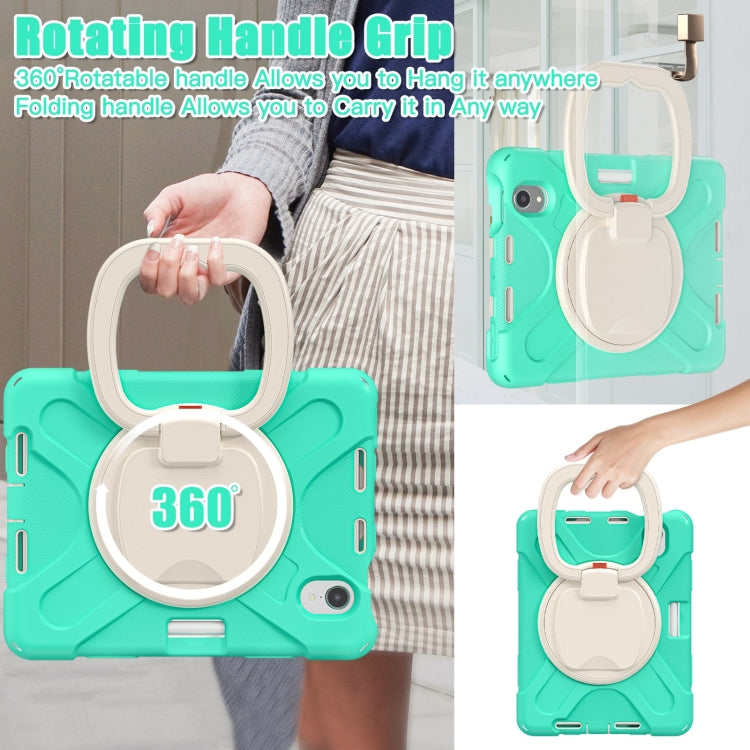 For iPad mini 6 / mini 2024 Heavy Duty Silicone Hybrid  PC Tablet Case with Holder & Shoulder Strap(Mint Green) - iPad mini 2024 Cases by buy2fix | Online Shopping UK | buy2fix