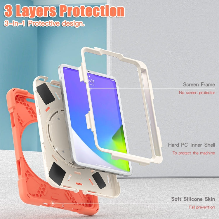 For iPad mini 6 / mini 2024 Heavy Duty Silicone Hybrid  PC Tablet Case with Holder & Shoulder Strap(Living Coral) - iPad mini 2024 Cases by buy2fix | Online Shopping UK | buy2fix