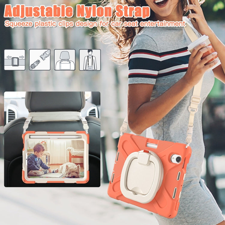 For iPad mini 6 / mini 2024 Heavy Duty Silicone Hybrid  PC Tablet Case with Holder & Shoulder Strap(Living Coral) - iPad mini 2024 Cases by buy2fix | Online Shopping UK | buy2fix