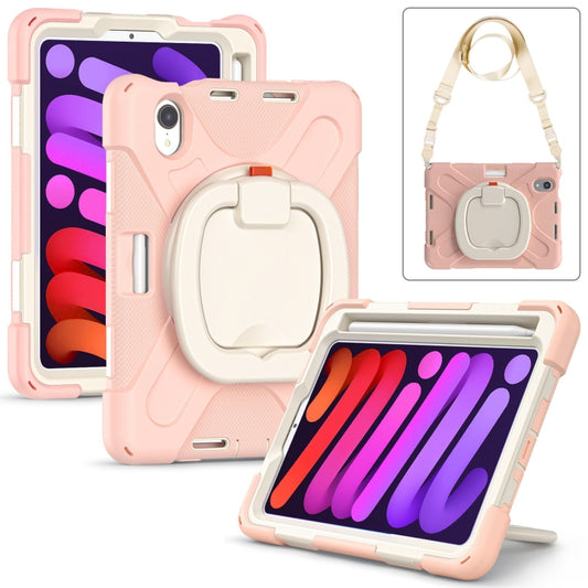 For iPad mini 6 / mini 2024 Heavy Duty Silicone Hybrid  PC Tablet Case with Holder & Shoulder Strap(Rose Gold) - iPad mini 2024 Cases by buy2fix | Online Shopping UK | buy2fix