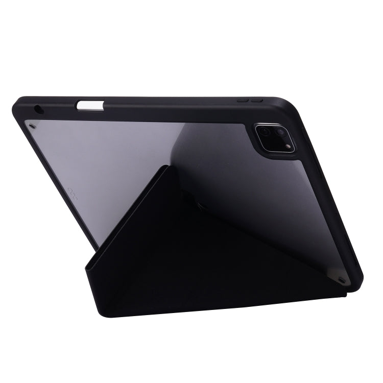 For iPad Pro 11 2022 / 2021 / 2020 / 2018 Deformation Transparent Acrylic Horizontal Flip PU Leather Tablet Case with Multi-folding Holder & Sleep / Wake-up Function & Pen Slot(Black) - iPad Pro 11 (2022/2021) Cases by buy2fix | Online Shopping UK | buy2fix