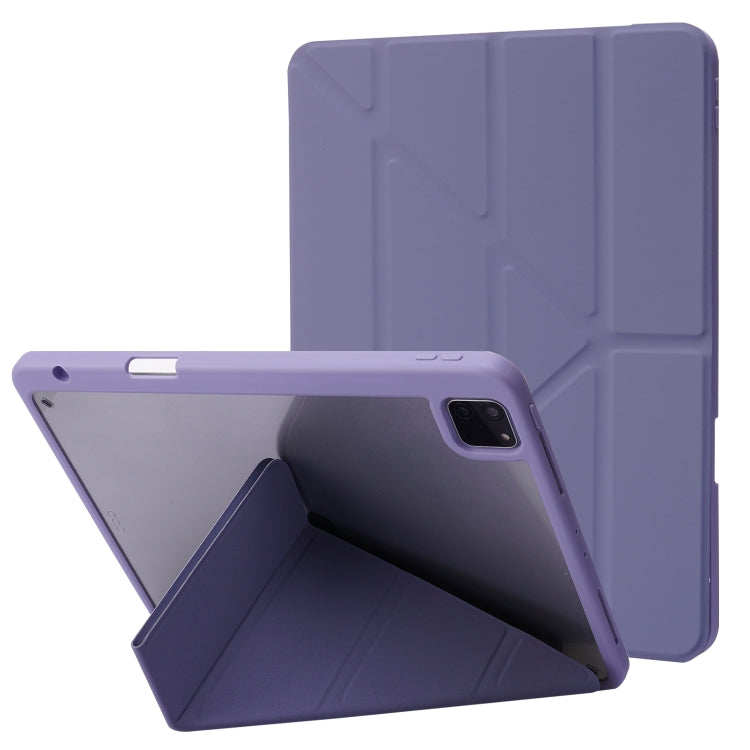 For iPad Pro 11 2022 / 2021 / 2020 / 2018 Deformation Transparent Acrylic Horizontal Flip PU Leather Tablet Case with Multi-folding Holder & Sleep / Wake-up Function & Pen Slot(Lavender Grey) - iPad Pro 11 (2022/2021) Cases by buy2fix | Online Shopping UK | buy2fix