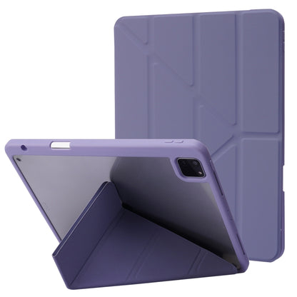 For iPad Pro 11 2022 / 2021 / 2020 / 2018 Deformation Transparent Acrylic Horizontal Flip PU Leather Tablet Case with Multi-folding Holder & Sleep / Wake-up Function & Pen Slot(Lavender Grey) - iPad Pro 11 (2022/2021) Cases by buy2fix | Online Shopping UK | buy2fix