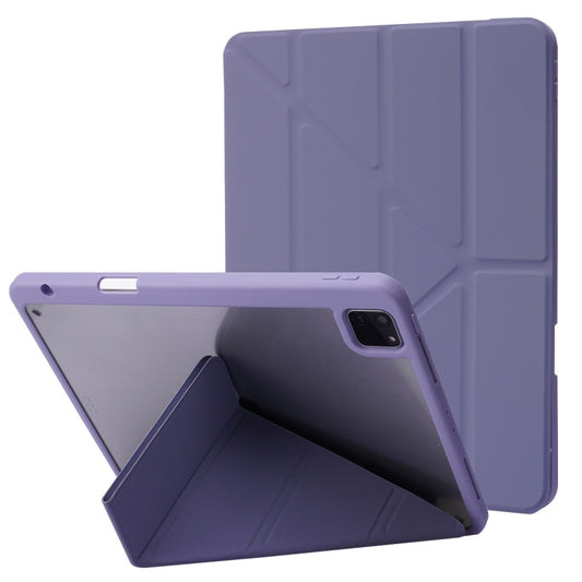 For iPad Pro 11 2022 / 2021 / 2020 / 2018 Deformation Transparent Acrylic Horizontal Flip PU Leather Tablet Case with Multi-folding Holder & Sleep / Wake-up Function & Pen Slot(Lavender Grey) - iPad Pro 11 (2022/2021) Cases by buy2fix | Online Shopping UK | buy2fix