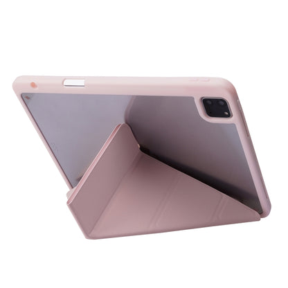 For iPad Pro 11 2022 / 2021 / 2020 / 2018 Deformation Transparent Acrylic Horizontal Flip PU Leather Tablet Case with Multi-folding Holder & Sleep / Wake-up Function & Pen Slot(Rose Gold) - iPad Pro 11 (2022/2021) Cases by buy2fix | Online Shopping UK | buy2fix