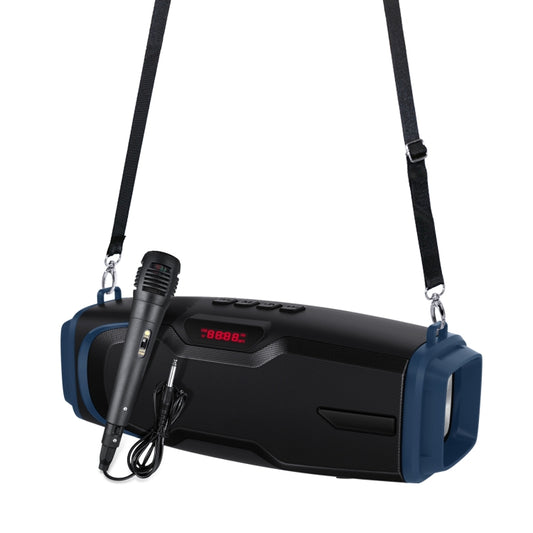 New Rixing NR-6012M Bluetooth 5.0 Portable Outdoor Karaoke Wireless Bluetooth Speaker with Microphone & Shoulder Strap(Blue) - Desktop Speaker by NewRixing | Online Shopping UK | buy2fix