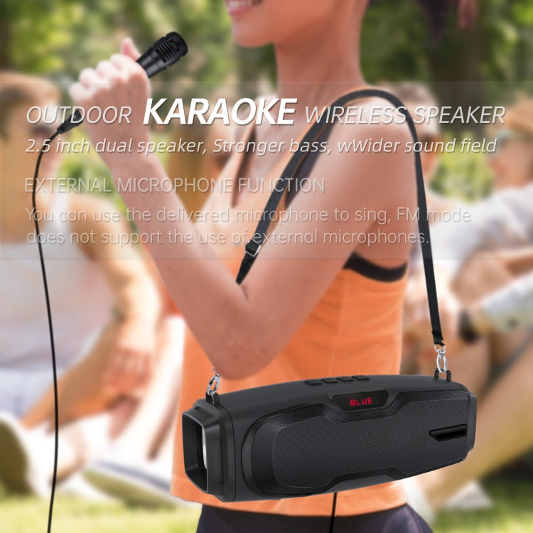 New Rixing NR-6012M Bluetooth 5.0 Portable Outdoor Karaoke Wireless Bluetooth Speaker with Microphone & Shoulder Strap(Green) - Desktop Speaker by NewRixing | Online Shopping UK | buy2fix