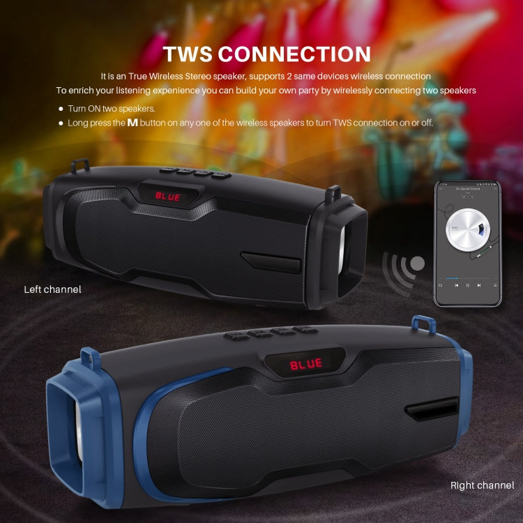 New Rixing NR-6012M Bluetooth 5.0 Portable Outdoor Karaoke Wireless Bluetooth Speaker with Microphone & Shoulder Strap(Blue) - Desktop Speaker by NewRixing | Online Shopping UK | buy2fix