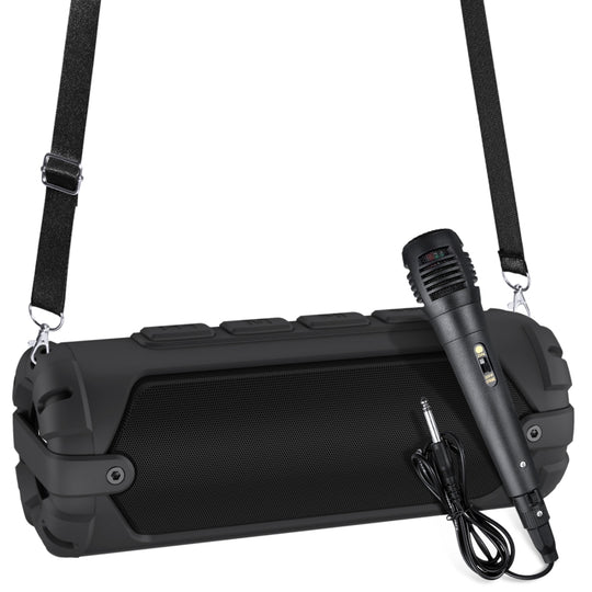 New Rixing NR-6013M Bluetooth 5.0 Portable Outdoor Karaoke Wireless Bluetooth Speaker with Microphone & Shoulder Strap(Black)