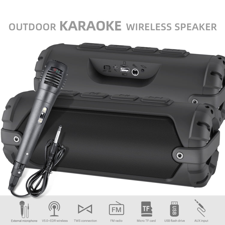 New Rixing NR-6013M Bluetooth 5.0 Portable Outdoor Karaoke Wireless Bluetooth Speaker with Microphone & Shoulder Strap(Green) - Desktop Speaker by NewRixing | Online Shopping UK | buy2fix