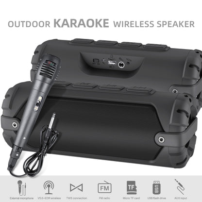 New Rixing NR-6013M Bluetooth 5.0 Portable Outdoor Karaoke Wireless Bluetooth Speaker with Microphone & Shoulder Strap(Black) - Desktop Speaker by NewRixing | Online Shopping UK | buy2fix
