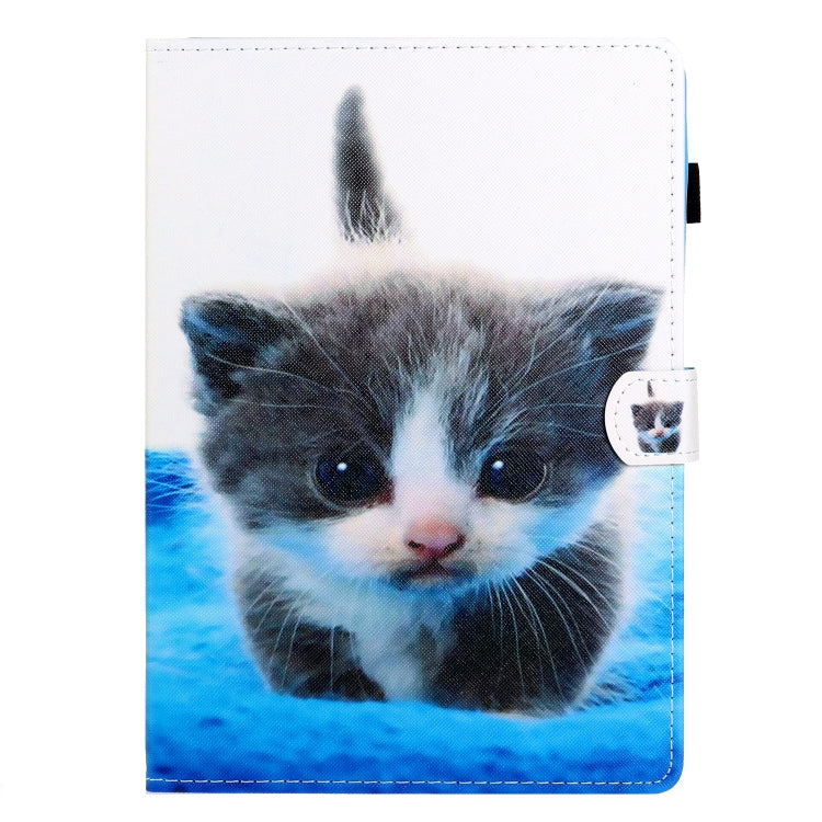 10 inch Universal Colored Drawing Horizontal Flip PU Leather Case with Holder & Card Slot(Blue White cat) - 10 - 11 inch by buy2fix | Online Shopping UK | buy2fix