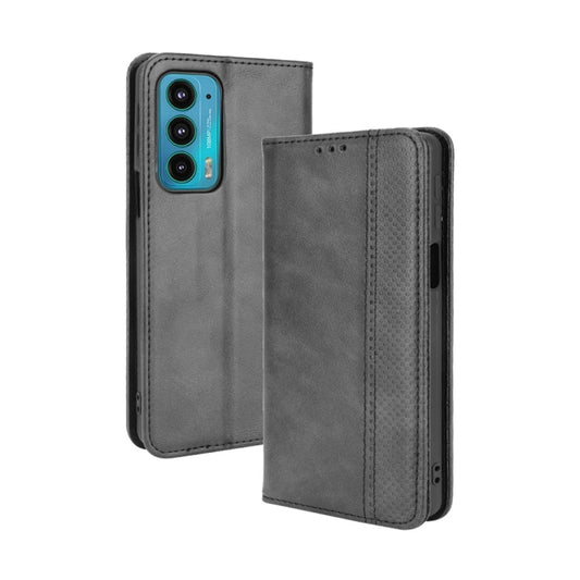 For Motorola Edge 20 Magnetic Buckle Retro Pattern Horizontal Flip Leather Case with Holder & Card Slot & Wallet(Black) by buy2fix