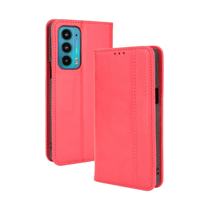 For Motorola Edge 20 Magnetic Buckle Retro Pattern Horizontal Flip Leather Case with Holder & Card Slot & Wallet(Red) by buy2fix