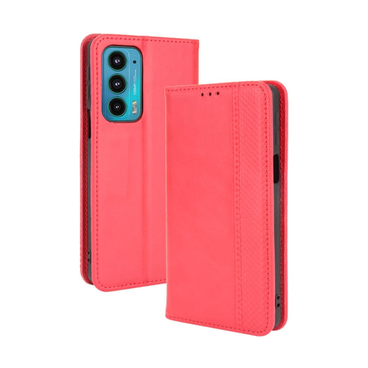 For Motorola Edge 20 Magnetic Buckle Retro Pattern Horizontal Flip Leather Case with Holder & Card Slot & Wallet(Red) by buy2fix