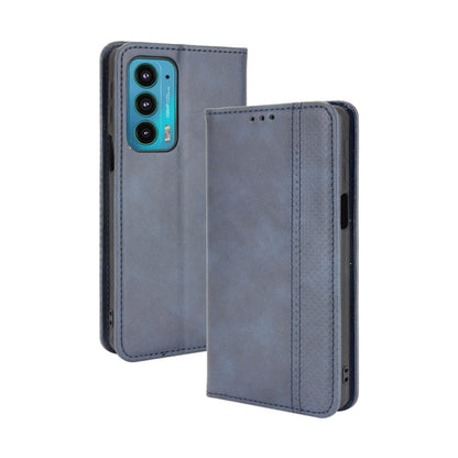 For Motorola Edge 20 Magnetic Buckle Retro Pattern Horizontal Flip Leather Case with Holder & Card Slot & Wallet(Blue) by buy2fix