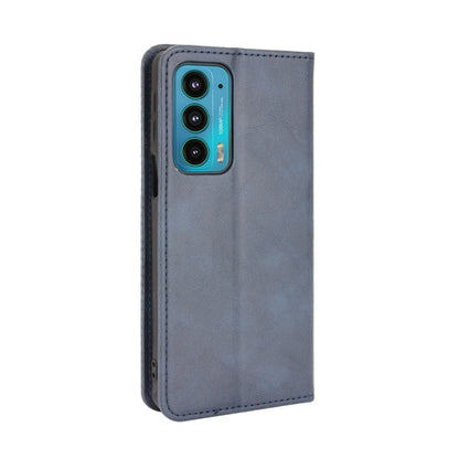 For Motorola Edge 20 Magnetic Buckle Retro Pattern Horizontal Flip Leather Case with Holder & Card Slot & Wallet(Blue) by buy2fix