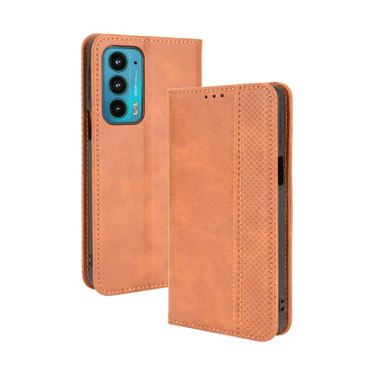 For Motorola Edge 20 Magnetic Buckle Retro Pattern Horizontal Flip Leather Case with Holder & Card Slot & Wallet(Brown) by buy2fix