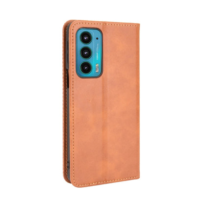For Motorola Edge 20 Magnetic Buckle Retro Pattern Horizontal Flip Leather Case with Holder & Card Slot & Wallet(Brown) by buy2fix