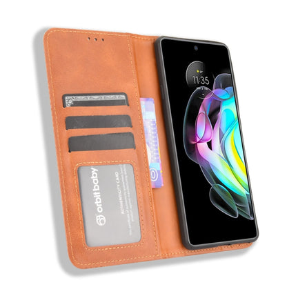 For Motorola Edge 20 Magnetic Buckle Retro Pattern Horizontal Flip Leather Case with Holder & Card Slot & Wallet(Brown) by buy2fix