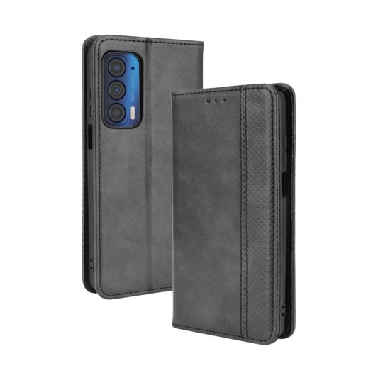 For Motorola Edge 2021 Magnetic Buckle Retro Pattern Horizontal Flip Leather Case with Holder & Card Slot & Wallet(Black) by buy2fix