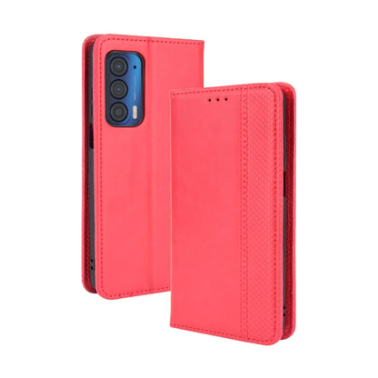For Motorola Edge 2021 Magnetic Buckle Retro Pattern Horizontal Flip Leather Case with Holder & Card Slot & Wallet(Red) by buy2fix