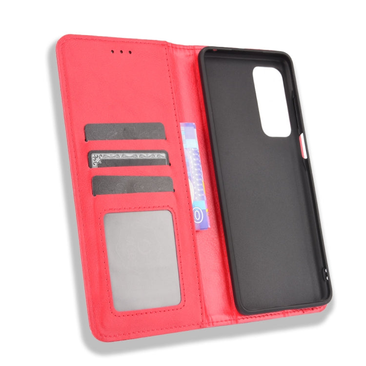 For Motorola Edge 2021 Magnetic Buckle Retro Pattern Horizontal Flip Leather Case with Holder & Card Slot & Wallet(Red) by buy2fix