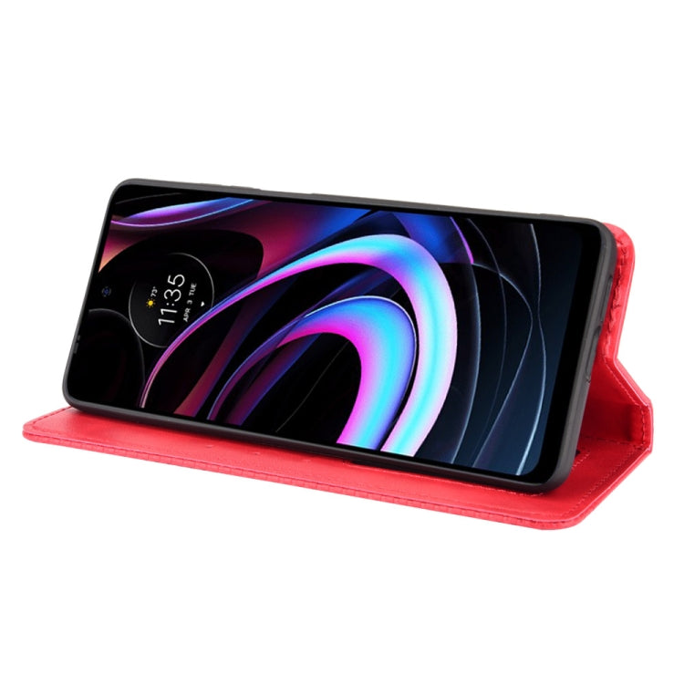 For Motorola Edge 2021 Magnetic Buckle Retro Pattern Horizontal Flip Leather Case with Holder & Card Slot & Wallet(Red) by buy2fix