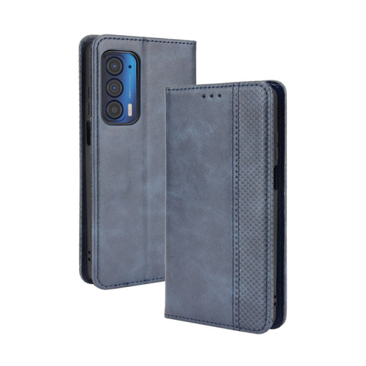 For Motorola Edge 2021 Magnetic Buckle Retro Pattern Horizontal Flip Leather Case with Holder & Card Slot & Wallet(Blue) by buy2fix