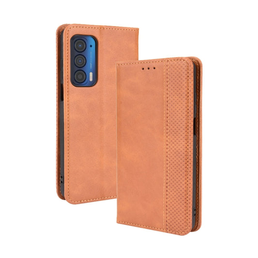For Motorola Edge 2021 Magnetic Buckle Retro Pattern Horizontal Flip Leather Case with Holder & Card Slot & Wallet(Brown) by buy2fix