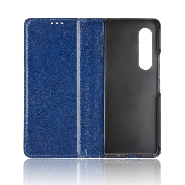 For Samsung Galaxy Z Fold3 5G Magnetic Buckle Retro Pattern Horizontal Flip Leather Case with Holder & Card Slot & Wallet(Blue) by buy2fix