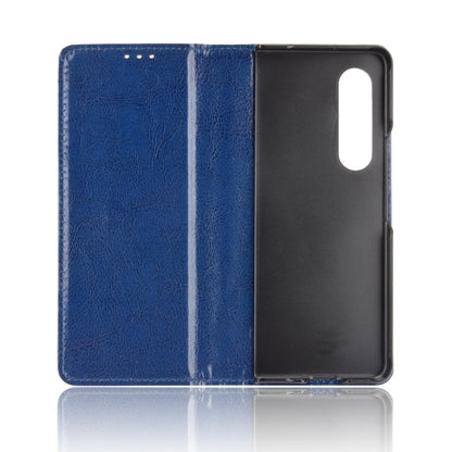For Samsung Galaxy Z Fold3 5G Magnetic Buckle Retro Pattern Horizontal Flip Leather Case with Holder & Card Slot & Wallet(Blue) by buy2fix