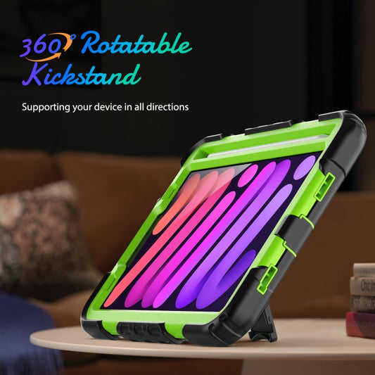 For iPad mini 2024 / mini 6 Shockproof Silicone + PC Protective Tablet Case with Holder & Shoulder Strap & Pen Slot(Yellow Green + Black) - iPad mini 6 Cases by buy2fix | Online Shopping UK | buy2fix
